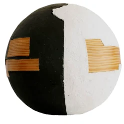 #116 Black and White Sphere with Wooden Inlays