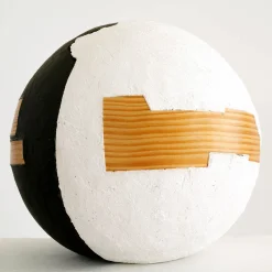#116 Black and White Sphere with Wooden Inlays