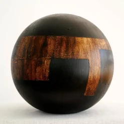 #63 Black Sphere with Bitumen Finish and Wood-Like Details