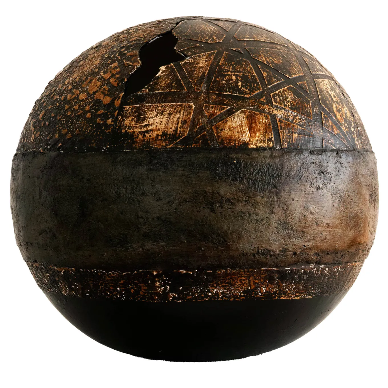 #96 Brown Globe with Geometric and Floral Reliefs