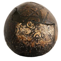 #109 Brown Sphere with Stucco and Silver Leaf Details