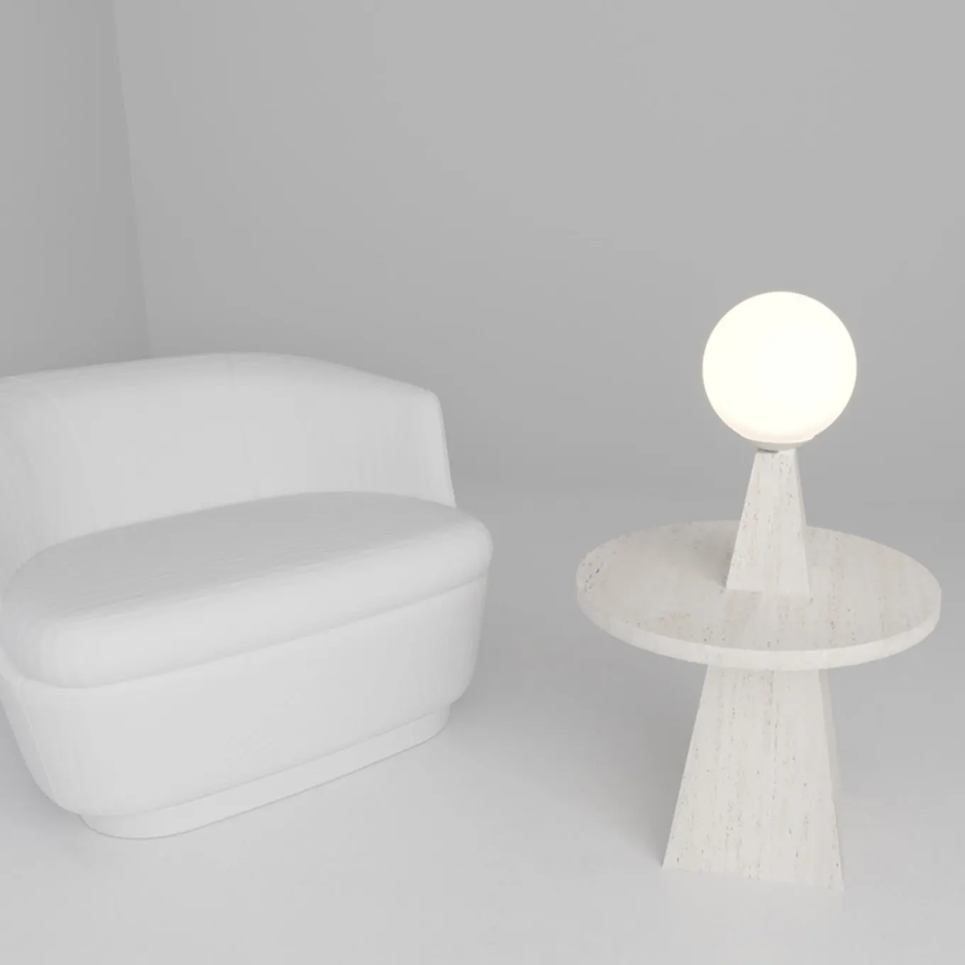 1512 Coffee Table and Floor Lamp in White Marble By Sissy Daniele
