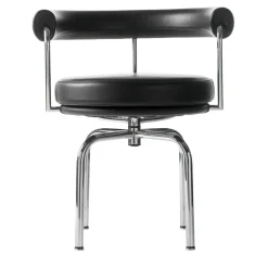 7 Fauteuil Tournant #2, by Charlotte Perriand/Lc Collection - Chromed Structure and Black Leather