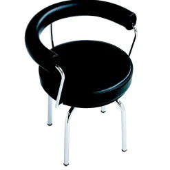 7 Fauteuil Tournant #2, by Charlotte Perriand/Lc Collection - Chromed Structure and Black Leather