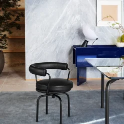 7 Fauteuil Tournant #1, by Charlotte Perriand/Lc Collection - Black Structure and Leather Cassina