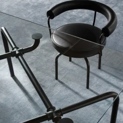 7 Fauteuil Tournant #1, by Charlotte Perriand/Lc Collection - Black Structure and Leather Cassina