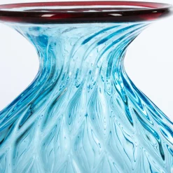 1950 Large Balloton Light-Blue Vase with Burgundy Rim