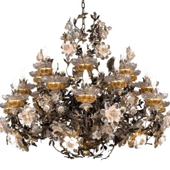 299 21+7-Light Floral Silvery Chandelier
