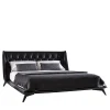 5700 Opera Black Leather Bed with Capitonné Headboard