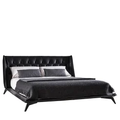 5700 Opera Black Leather Bed with Capitonné Headboard