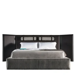 5800 Tube Gray Bed with Leather Headboard
