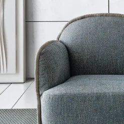 Ada Light Blue Fabric And Piping Armchair by Paola Navone