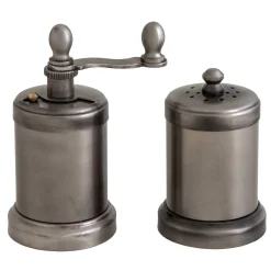 Aged Silver-Plated Brass Pepper Mill and Salt Shaker