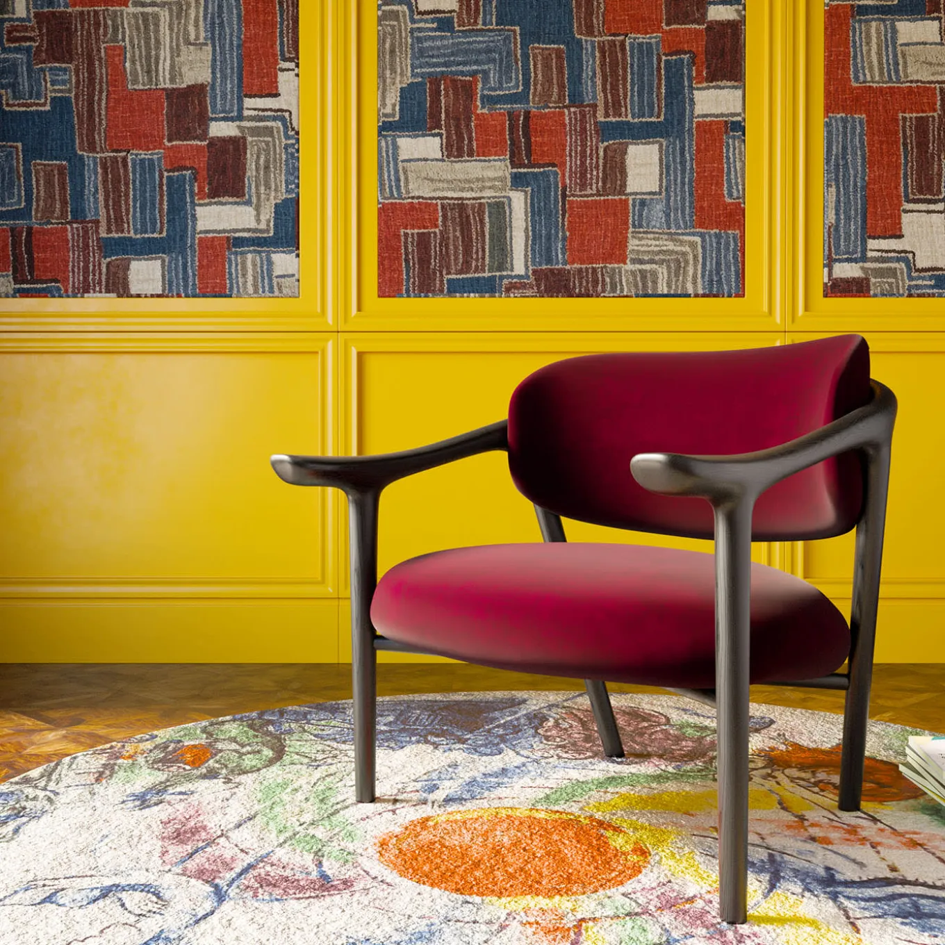 Aida Brown & Ruby-Red Lounge Chair by Libero Rutilo