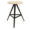 Aky 47 Round Natural Ash & Black Metal Low Stool by Emilio Nanni