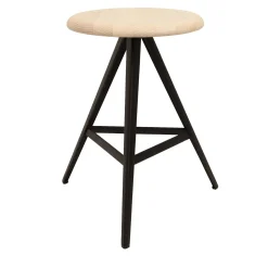 Aky 47 Round Natural Ash & Black Metal Low Stool by Emilio Nanni