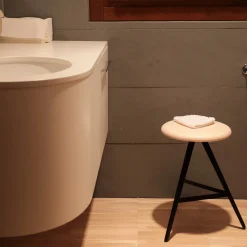 Aky 47 Round Natural Ash & Black Metal Low Stool by Emilio Nanni