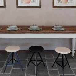 Aky 47 Round Natural Ash & Black Metal Low Stool by Emilio Nanni