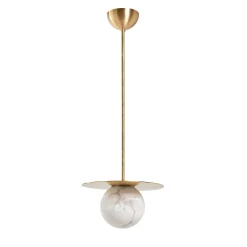 Alabaster Mini MoonPendant Lamp in Satin Brass