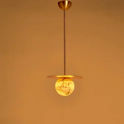 Alabaster Mini MoonPendant Lamp in Satin Brass