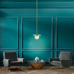 Alabaster Mini MoonPendant Lamp in Satin Brass