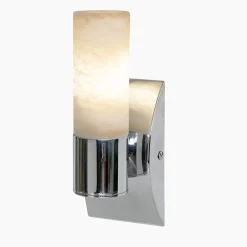 Alabaster Tube 1-Light Small Chromed Brass & Alabaster Wall Lamp