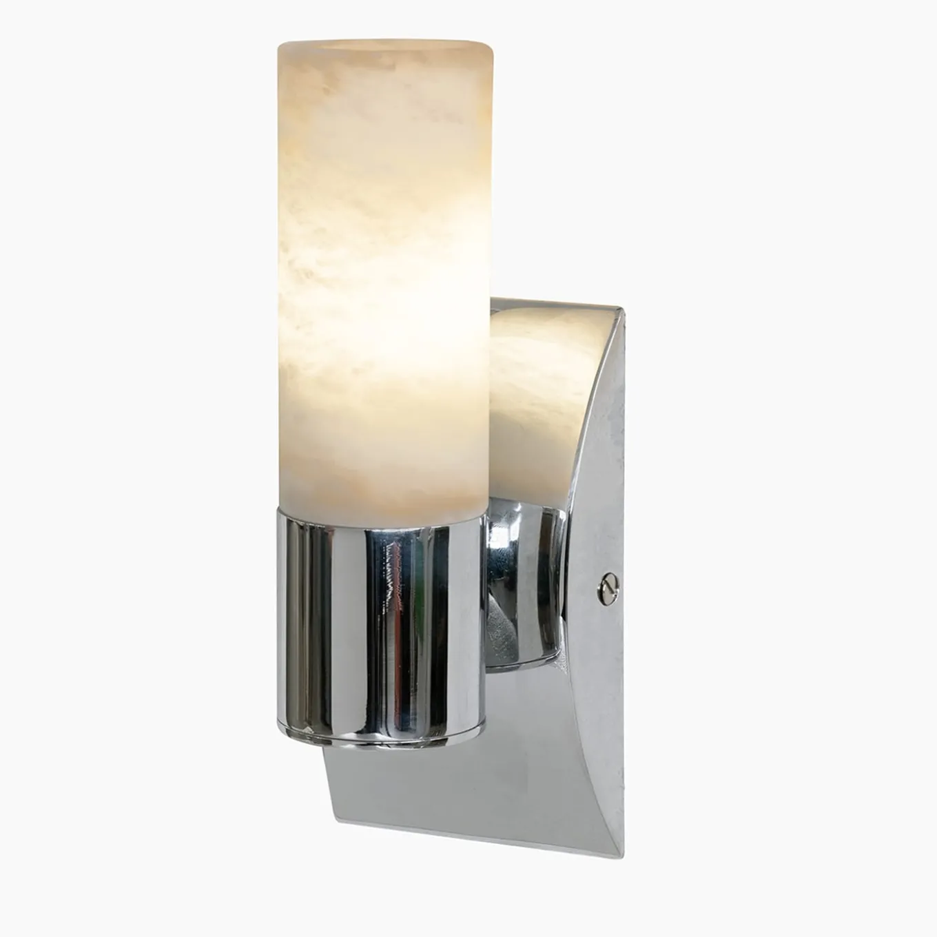 Alabaster Tube 1-Light Small Chromed Brass & Alabaster Wall Lamp