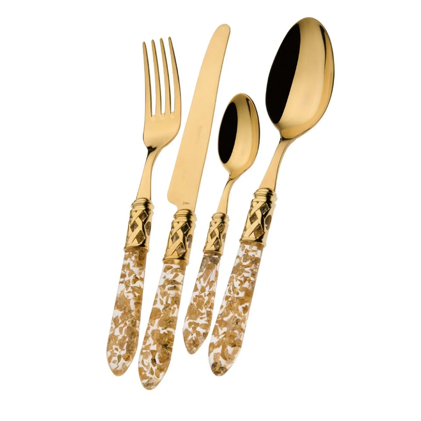 Aladdin PVD Gold Cutlery Set of 24 Pieces in Transparent Gold with Box