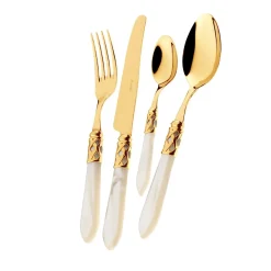 Aladdin PVD Gold 24-Piece Cutlery Set in Ivory with Box