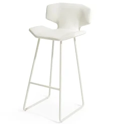 Albatros White Leather And Steel Bar Stool