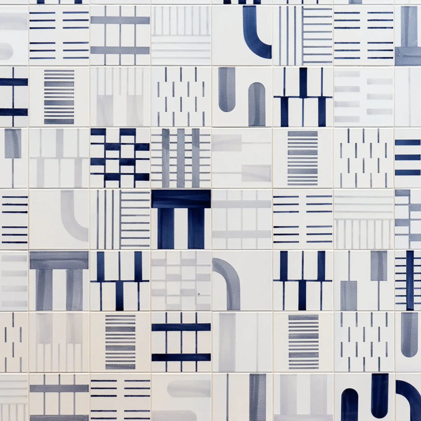 Alfabeto Set of 45 White & Blue Tiles by Margherita Rui