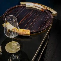 Alfred Glossy Ebony Wood With Horn Details Serving Table