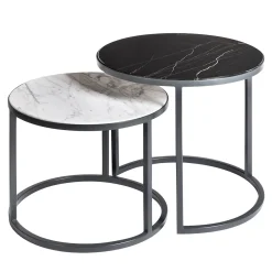 Alicudi and Filicudi Set of 2 Carrara/Marquina Round Coffee Tables