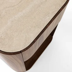 Alma 1-Drawer Walnut Nightstand with Travertine Marble Top