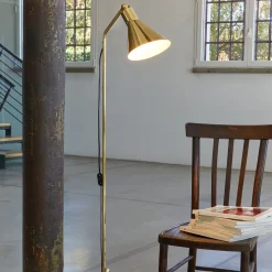 Alzabile Brass and Black Floor Lamp by Ignazio Gardella