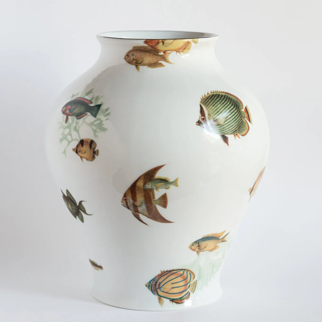Amami Amphora Porcelain Vase With Tropical Fish H27Cm