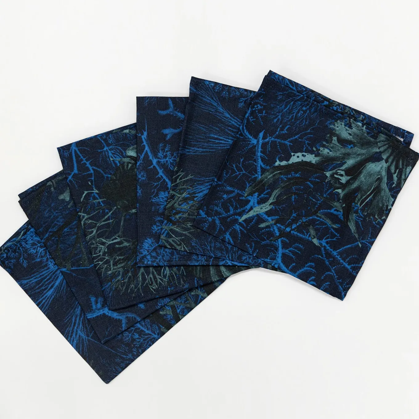 Amami Set Of 6 Linen Napkins With Seaweed Decoration