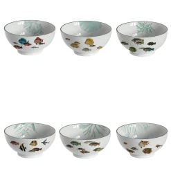 Amami Set Of 6 Porcelain Bowls With Tropical Fish