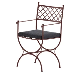 Amarcord Wrought Iron Brown Cushioned Chair With Armrests