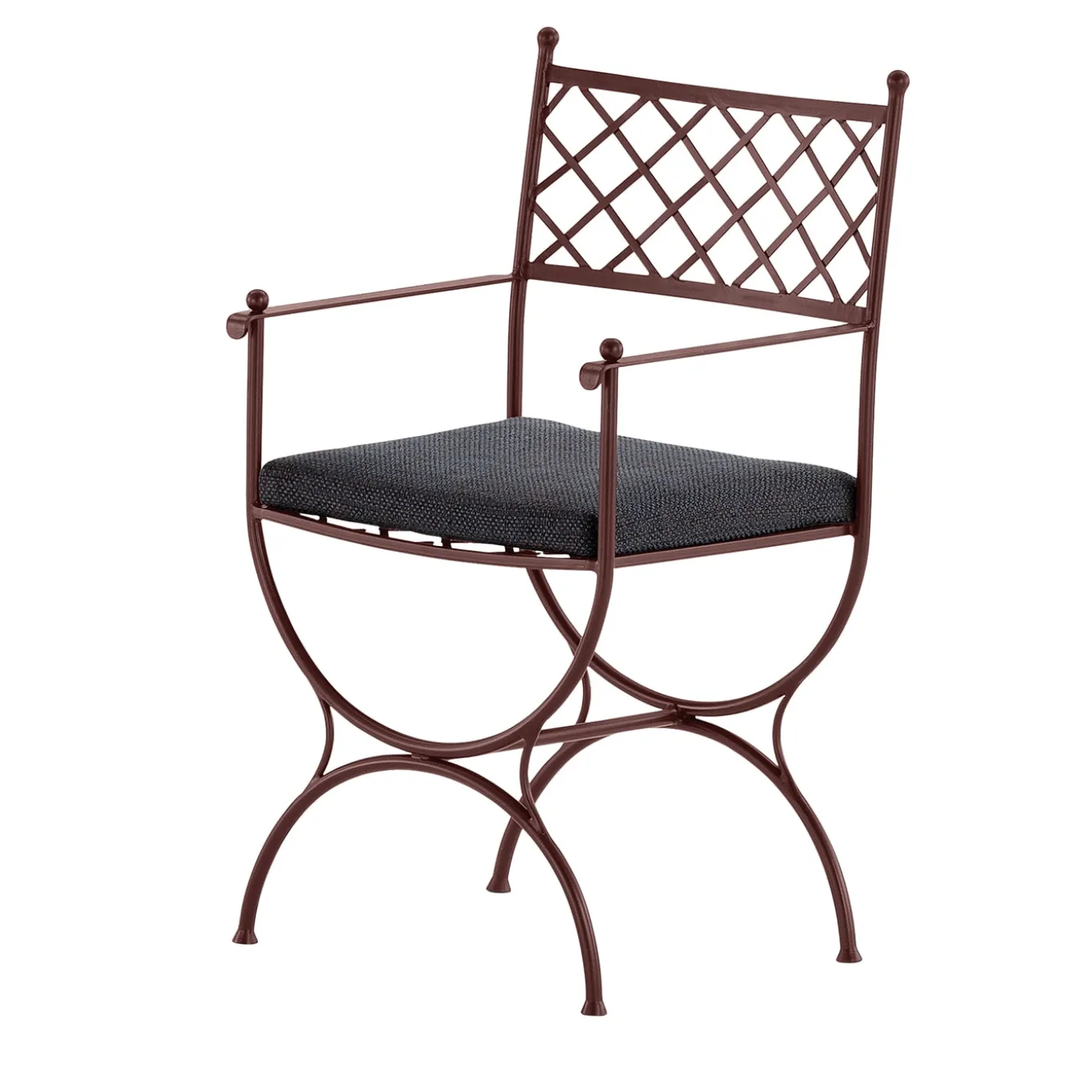 Amarcord Wrought Iron Brown Cushioned Chair With Armrests