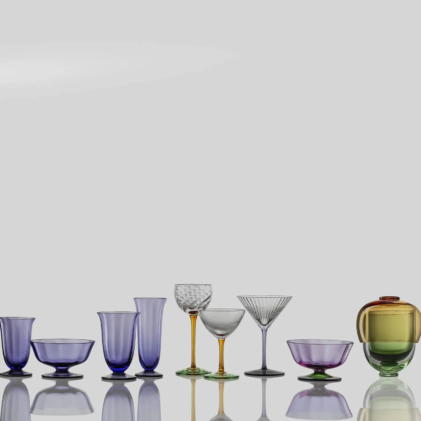 Amber-Green Twisted Glass Cocktail Coupe