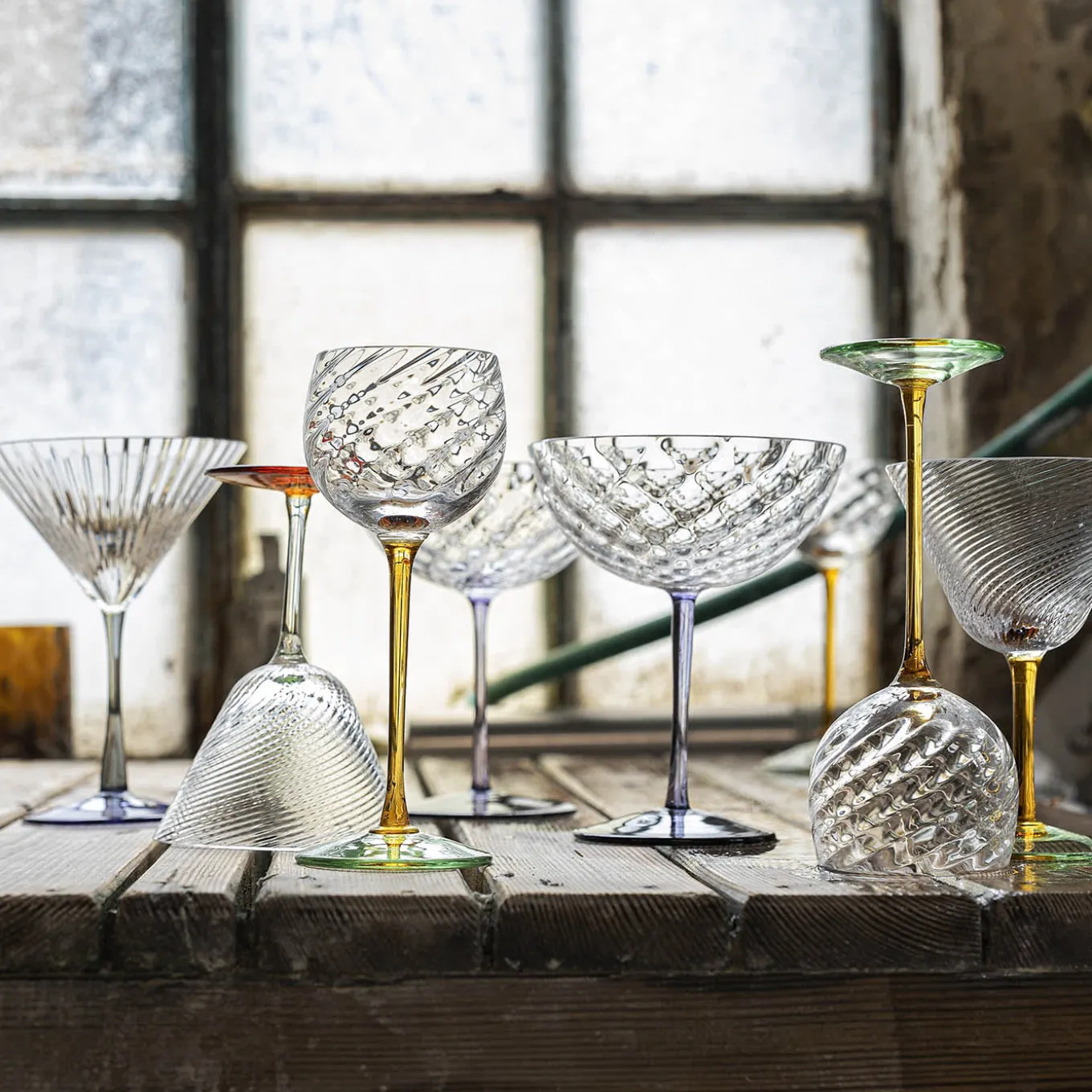 Amber-Green Twisted Glass Cocktail Coupe