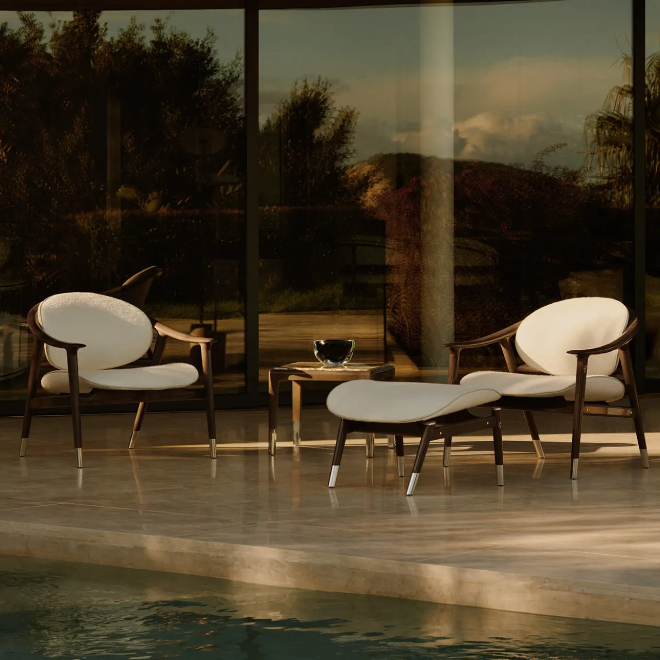 Amerigo Dehors White Fabric And Solid Ash Wood Legs Lounge Chair