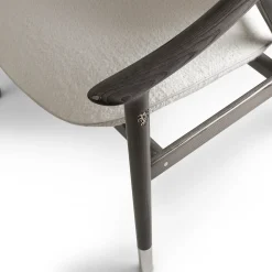 Amerigo Dehors White Fabric And Solid Ash Wood Legs Lounge Chair