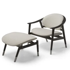 Amerigo Dehors White Fabric And Solid Ash Wood Legs Lounge Chair