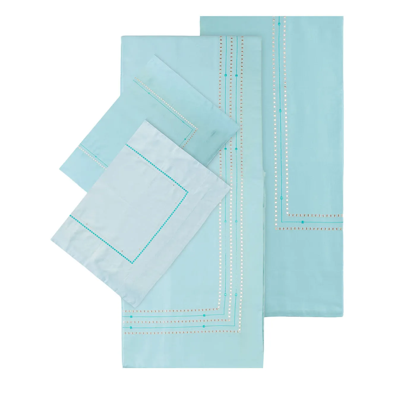 Ametista Light Blue Embroidered Cotton Satin Bedding Set