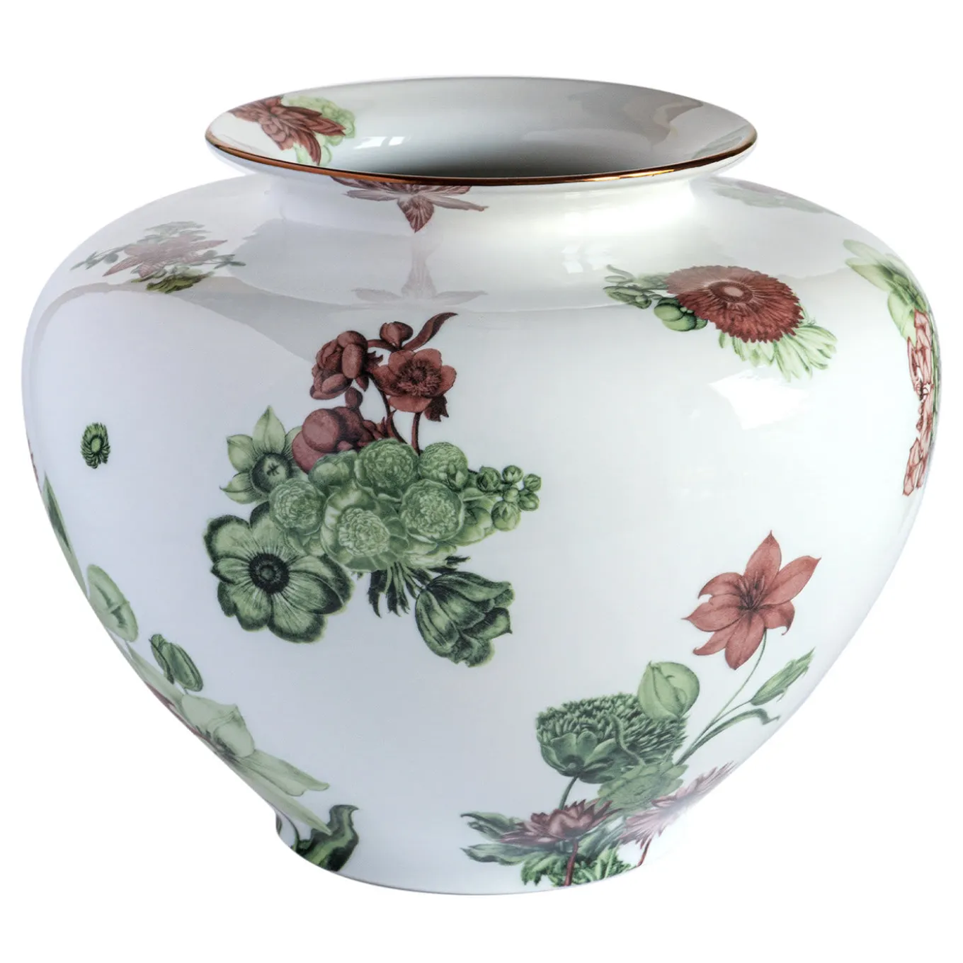 Amphora Porcelain Vase With Green And Red Flowers H24Cm