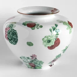 Amphora Porcelain Vase With Green And Red Flowers H24Cm