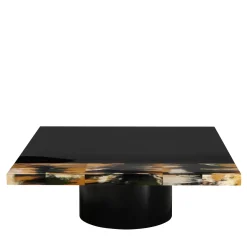 Andria Glossy Black Wood With Horn Details Coffe Table