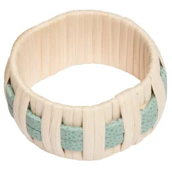 Anglet Green Leather and Rattan Napkin Ring